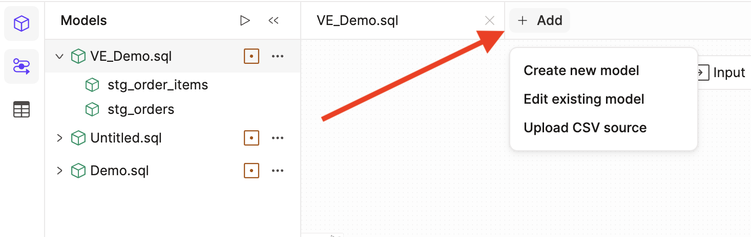 Create a new model from the Canvas landing page.